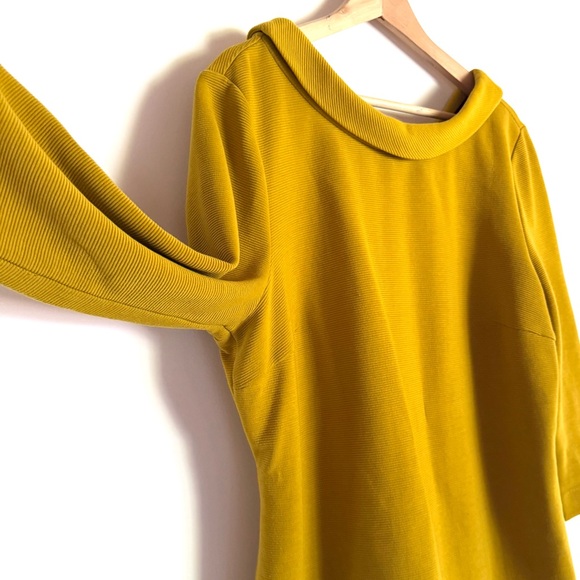 Boden Women’s 1950s 1960s Style 3/4 Sleeve Mustard Yellow Ribbed Top Blouse - Picture 2 of 9
